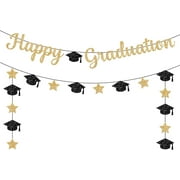 Glitter Happy Graduation Banner - No DIY, Happy Graduation Sign For Graduation Party Decorations 2024 | Gold and Black Graduate Banner, Graduation Decorations Class Of 2024
